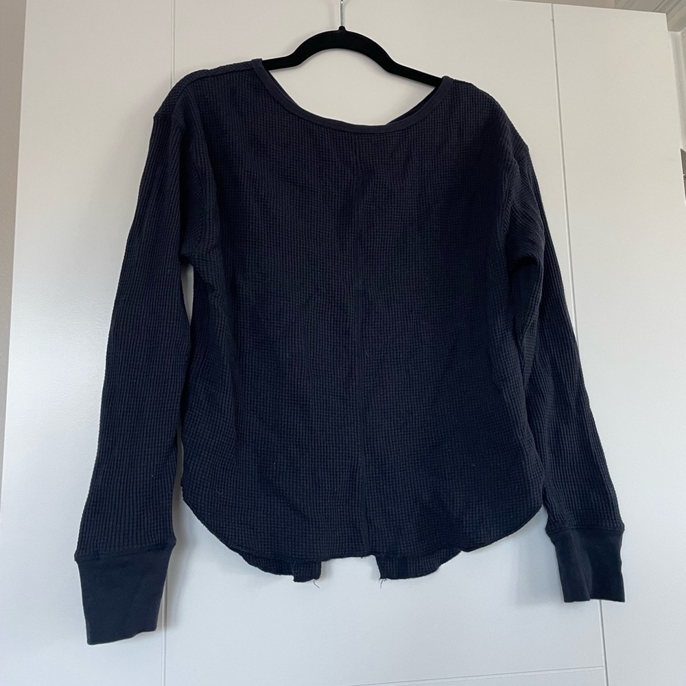 Sage Collective Navy Blue Thermal Long Sleeve Top
